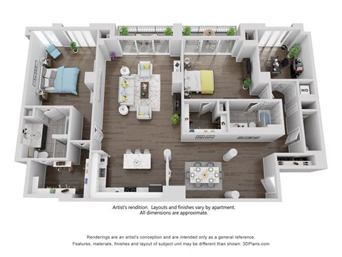 Floor plan for 2 beds, 2 baths, 2031 sqft